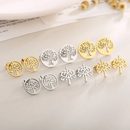 1 Pair Simple Style Tree Plating Titanium Steel Ear Studs