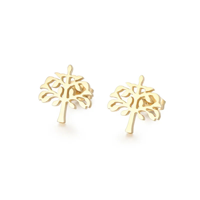 1 Pair Simple Style Tree Plating Titanium Steel Ear Studs