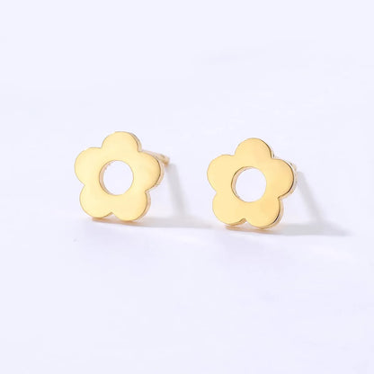 Simple Style Triangle Heart Shape Flower Plating Steel Ear Studs