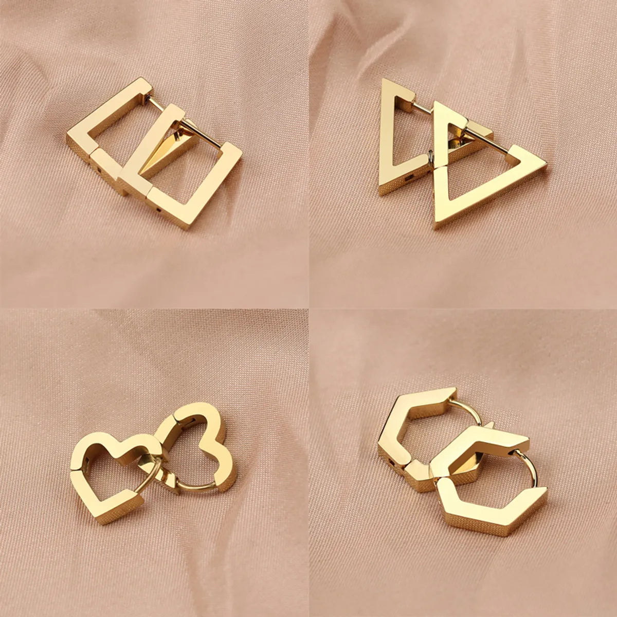 Simple Style Triangle Hexagon Titanium Steel Plating Drop Earrings 1 Pair