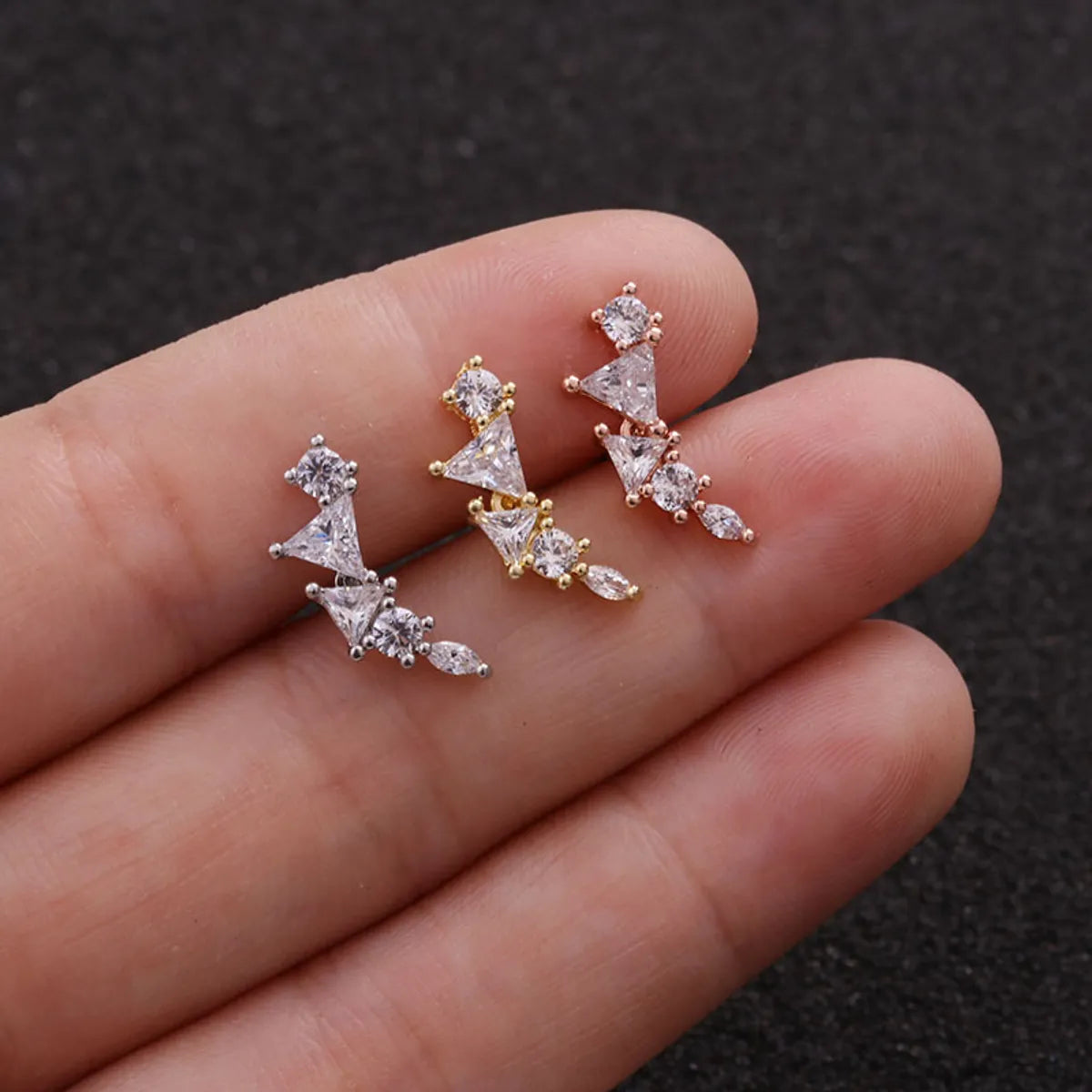 Simple Style Triangle Round Water Droplets Stainless Steel Copper Inlaid Zircon Ear Studs 1 Piece