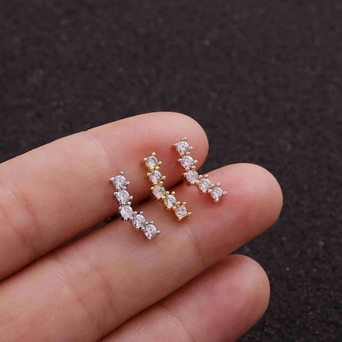 Simple Style Triangle Round Water Droplets Stainless Steel Copper Inlaid Zircon Ear Studs 1 Piece