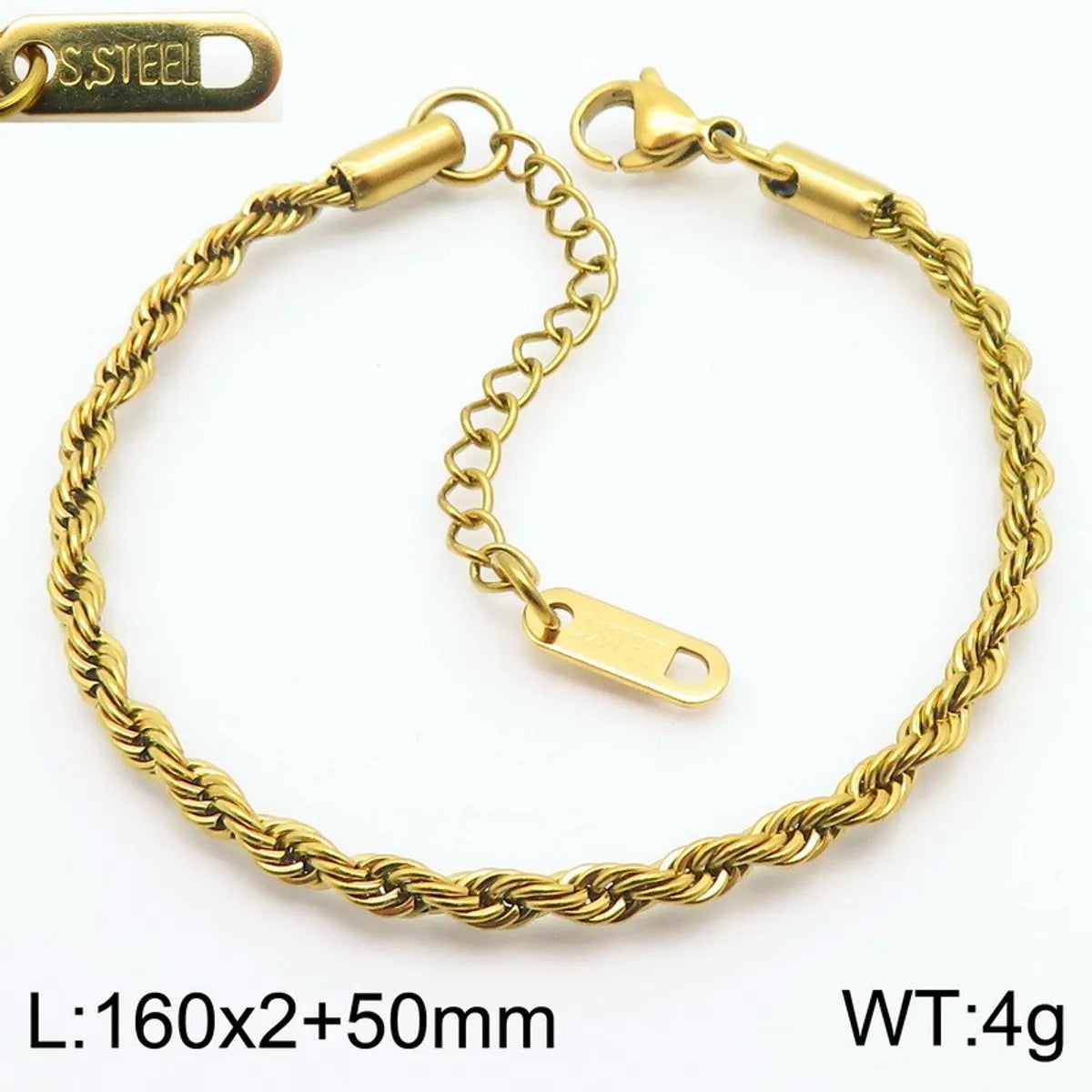 Simple Style Twist 304 Stainless Steel 18K Gold Plated Bracelets In Bulk