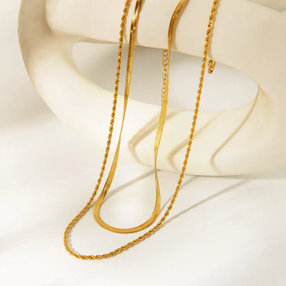 Simple Style Twist Stainless Steel Polishing Plating 18k Gold Plated Layered Necklaces