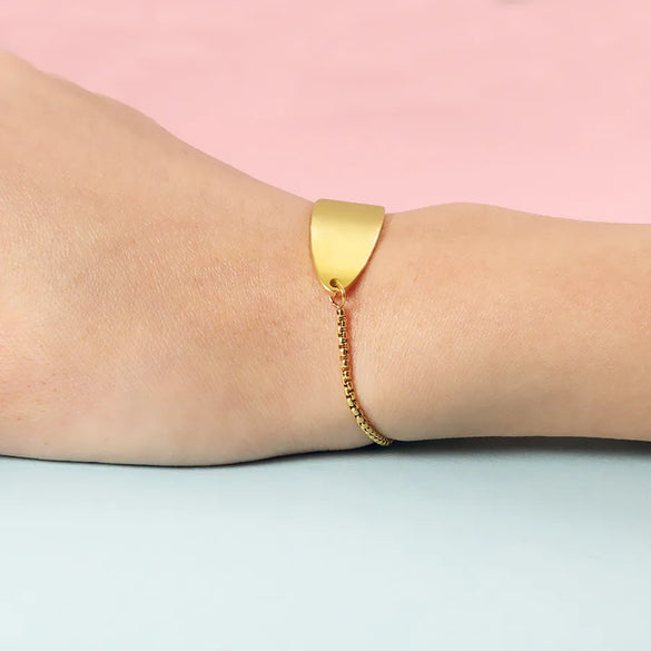 Simple Style U Shape Customization Laser Engraving 304 Stainless Steel 18K Gold Plated Box Chain Bracelets In Bulk