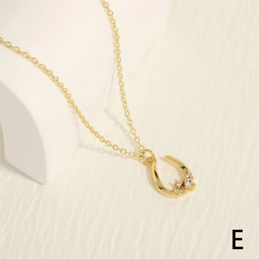 Simple Style U Shape Copper Plating Inlay Zircon 18k Gold Plated Pendant Necklace