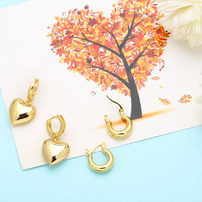 Simple Style U Shape Heart Shape Copper Gold Plated Drop Earrings 1 Pair