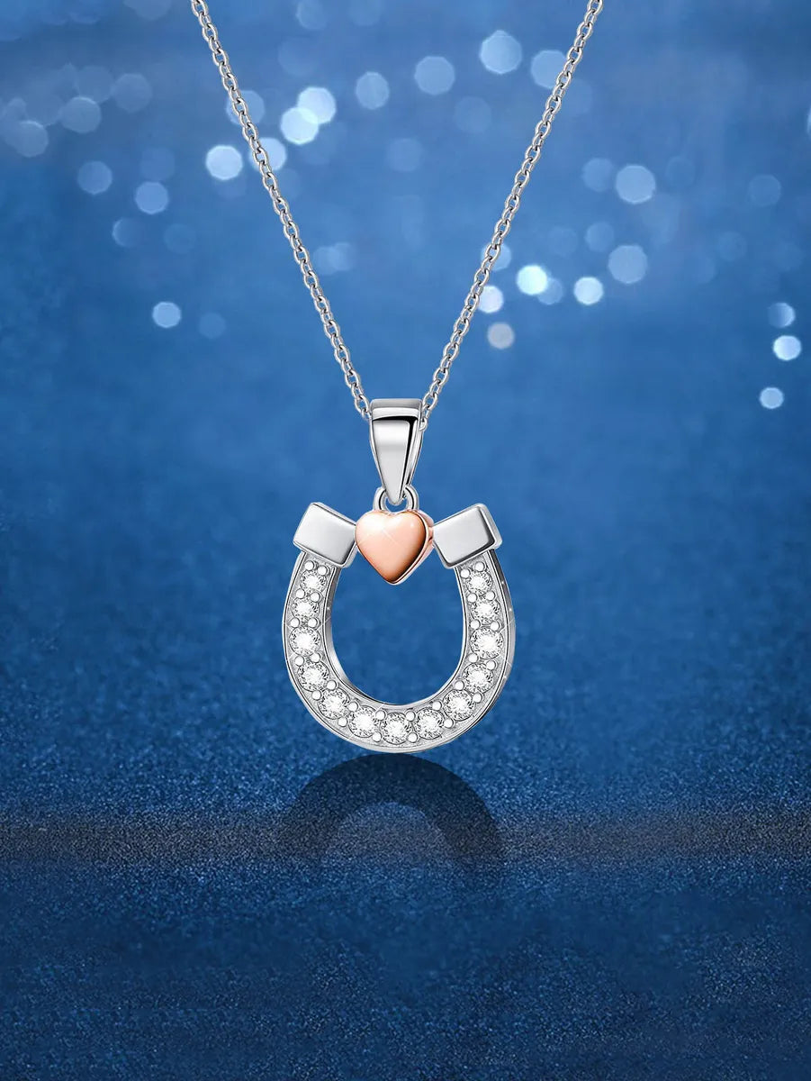 Simple Style U Shape Sterling Silver Plating Inlay Zircon White Gold Plated Pendant Necklace