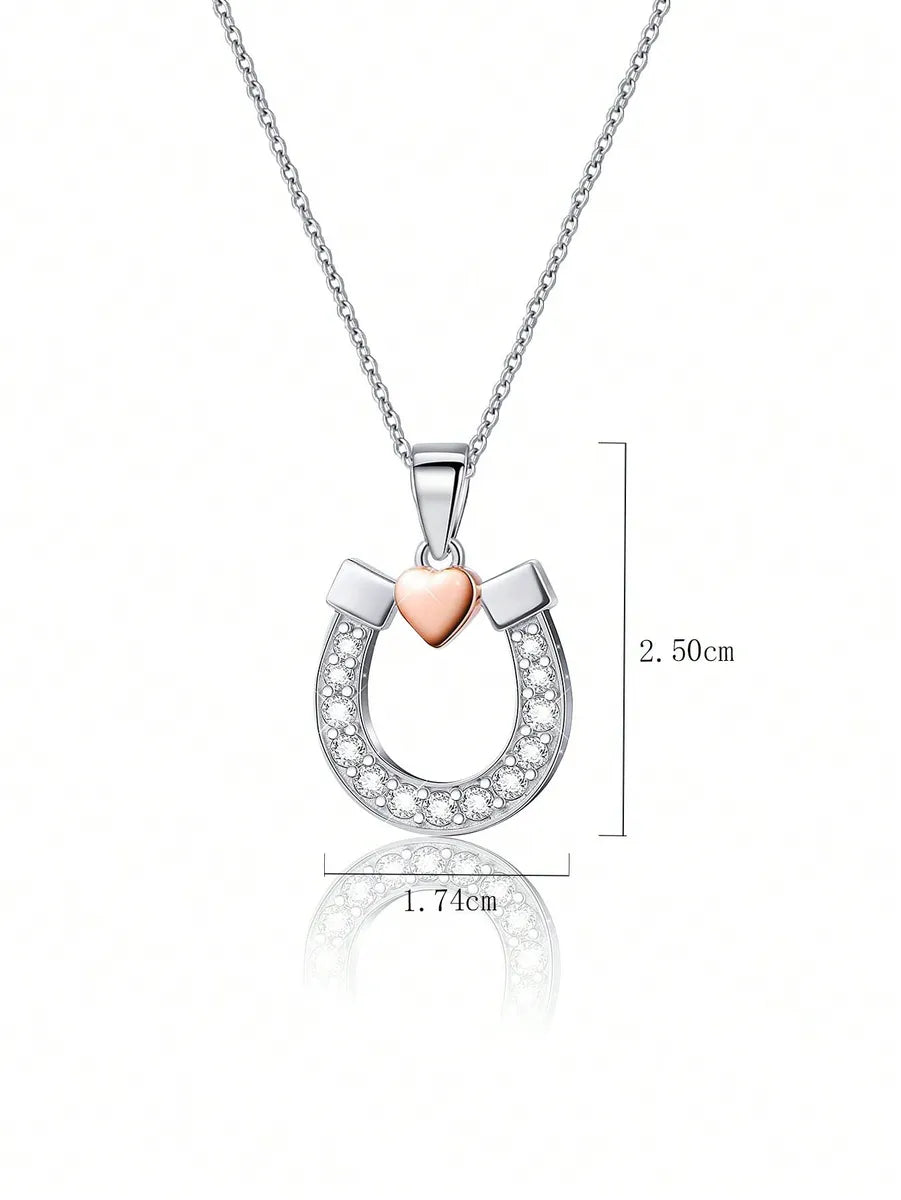 Simple Style U Shape Sterling Silver Plating Inlay Zircon White Gold Plated Pendant Necklace