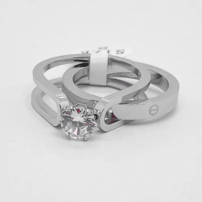 Simple Style U Shape Titanium Steel Artificial Diamond Rings In Bulk