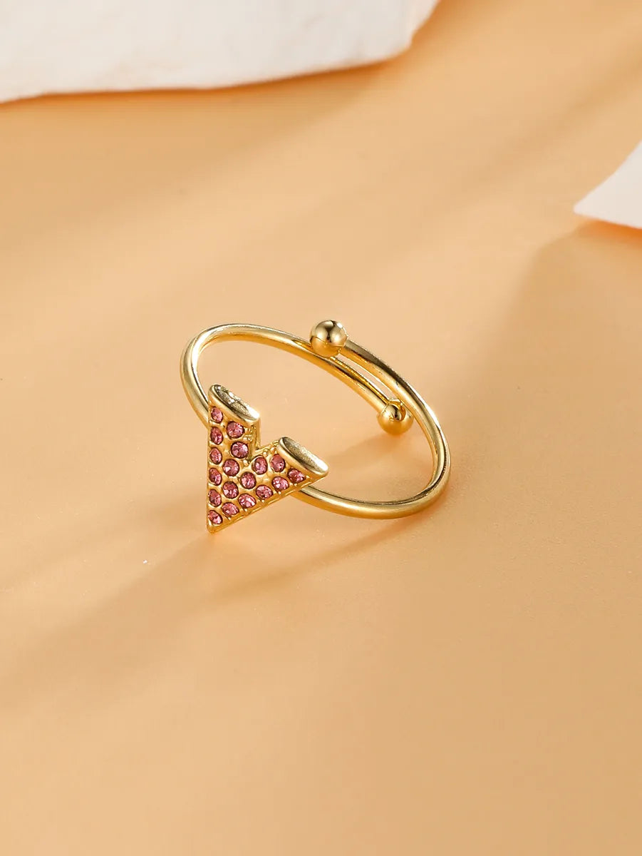 Simple Style V Shape Stainless Steel Plating Inlay Zircon 18k Gold Plated Open Rings