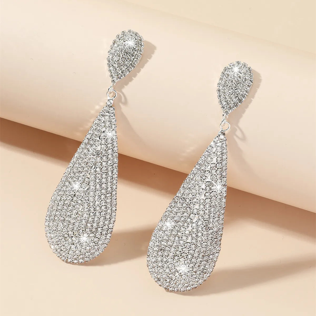 Simple Style Water Droplets Artificial Crystal Inlay Rhinestones Silver Plated Women'S Drop Earrings