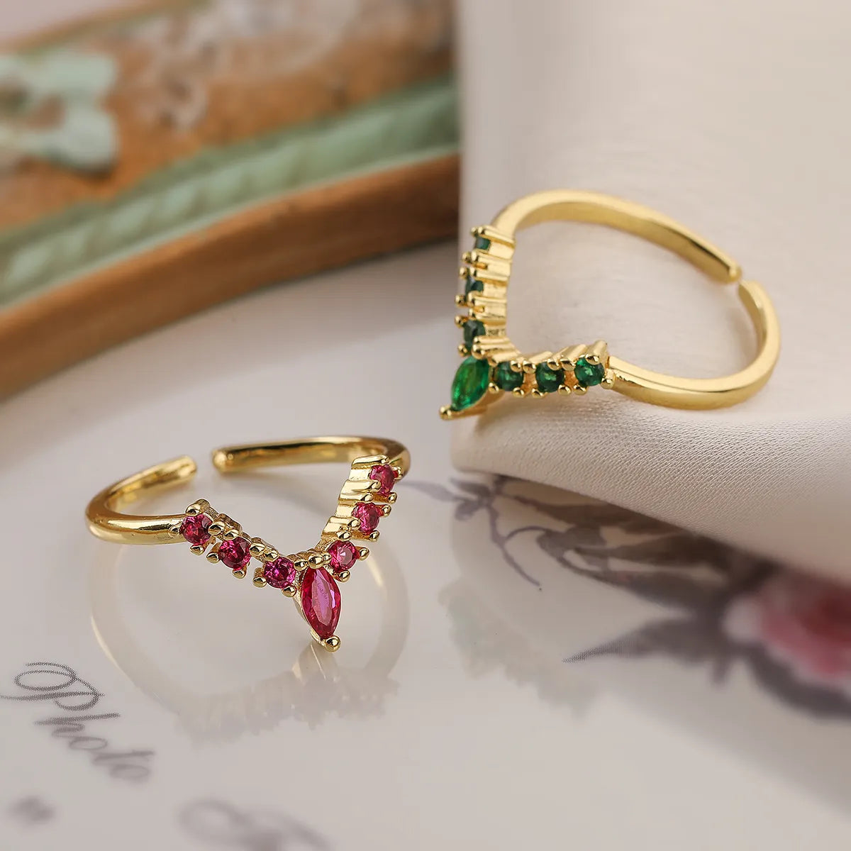 Simple Style Water Droplets Copper Plating Inlay Zircon 18k Gold Plated Open Rings