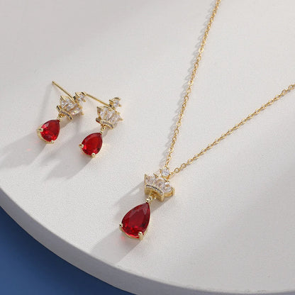 Simple Style Water Droplets Copper Plating Inlay Zircon Earrings Necklace