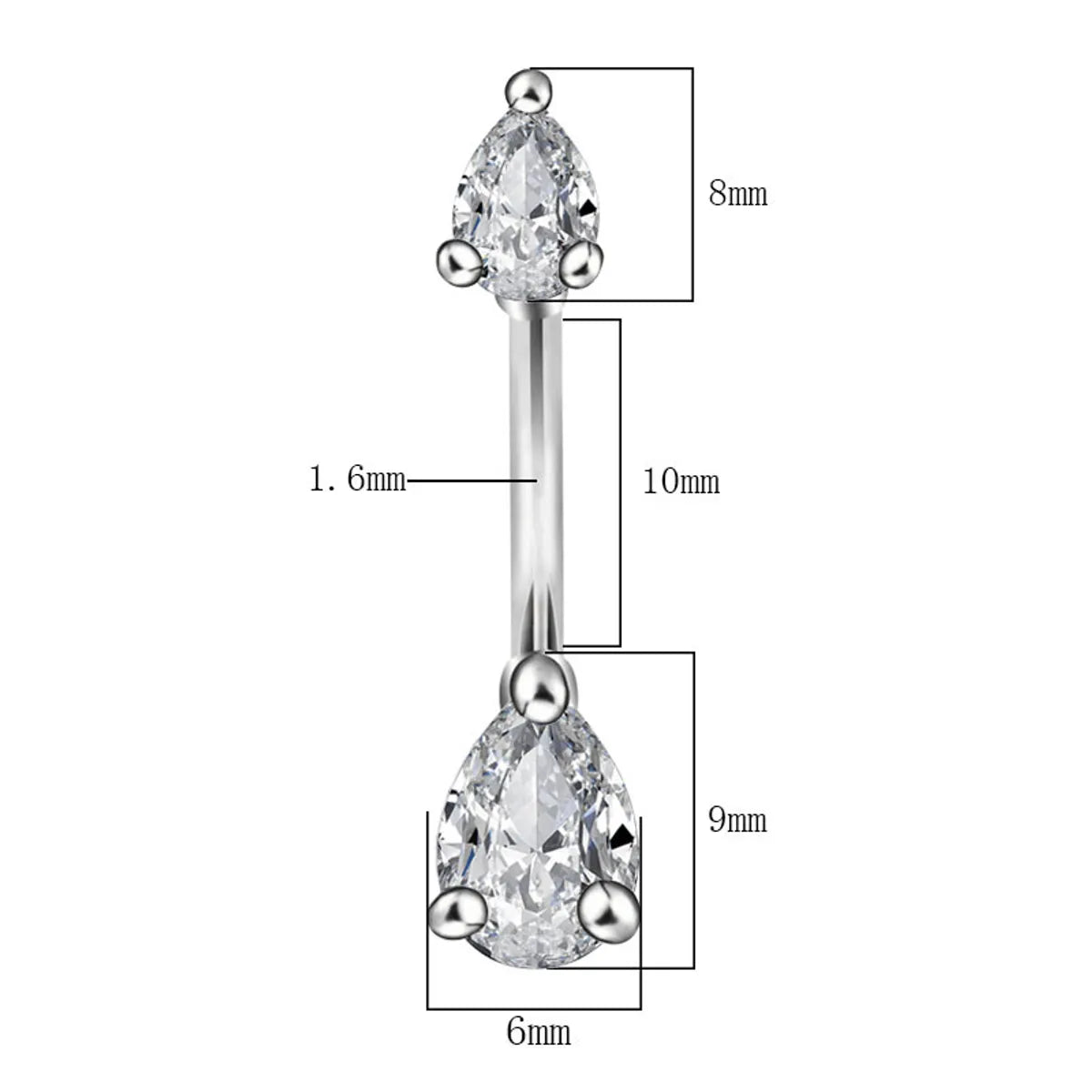 Simple Style Water Droplets Flower Butterfly Stainless Steel Inlay Zircon Women's Belly Ring