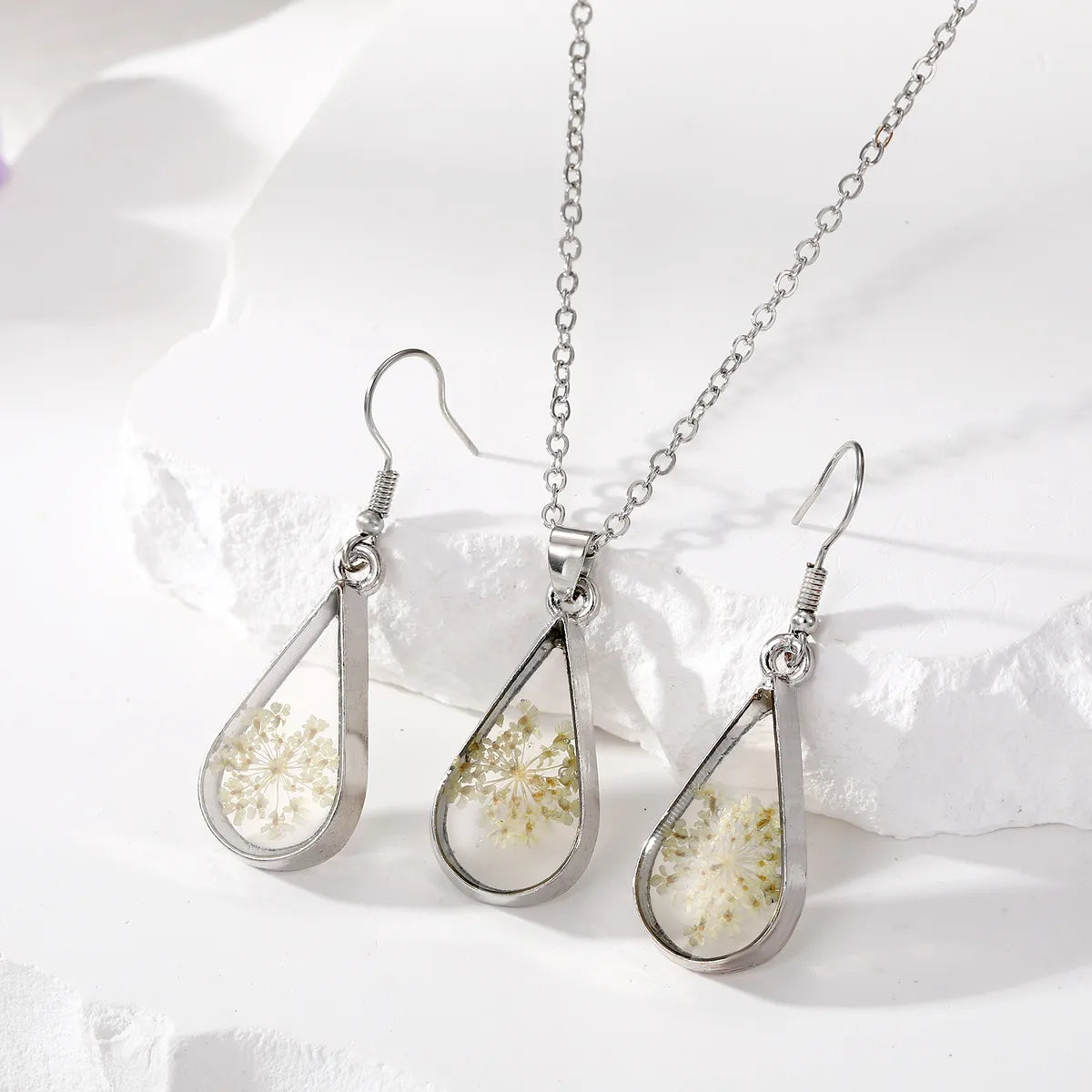 Simple Style Water Droplets Flower Resin Enamel Women'S Earrings Necklace