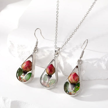 Simple Style Water Droplets Flower Resin Enamel Women'S Earrings Necklace