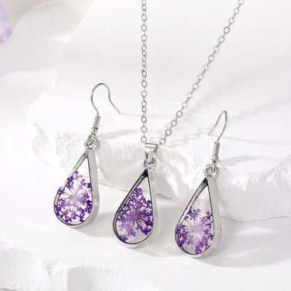 Simple Style Water Droplets Flower Resin Enamel Women'S Earrings Necklace