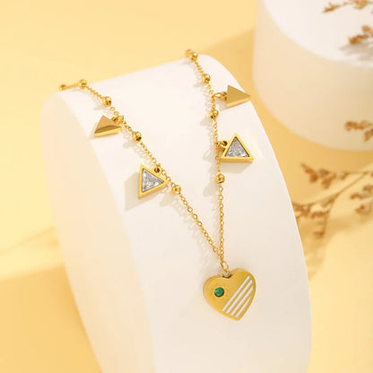 Simple Style Water Droplets Heart Shape Rectangle Titanium Steel Plating Inlay Zircon 18k Gold Plated Pendant Necklace