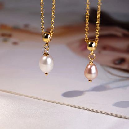 Simple Style Water Droplets Pearl Copper Gold Plated Pendant Necklace In Bulk