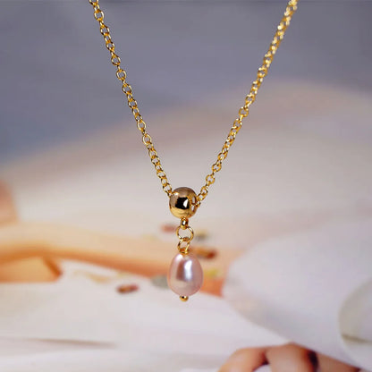 Simple Style Water Droplets Pearl Copper Gold Plated Pendant Necklace In Bulk