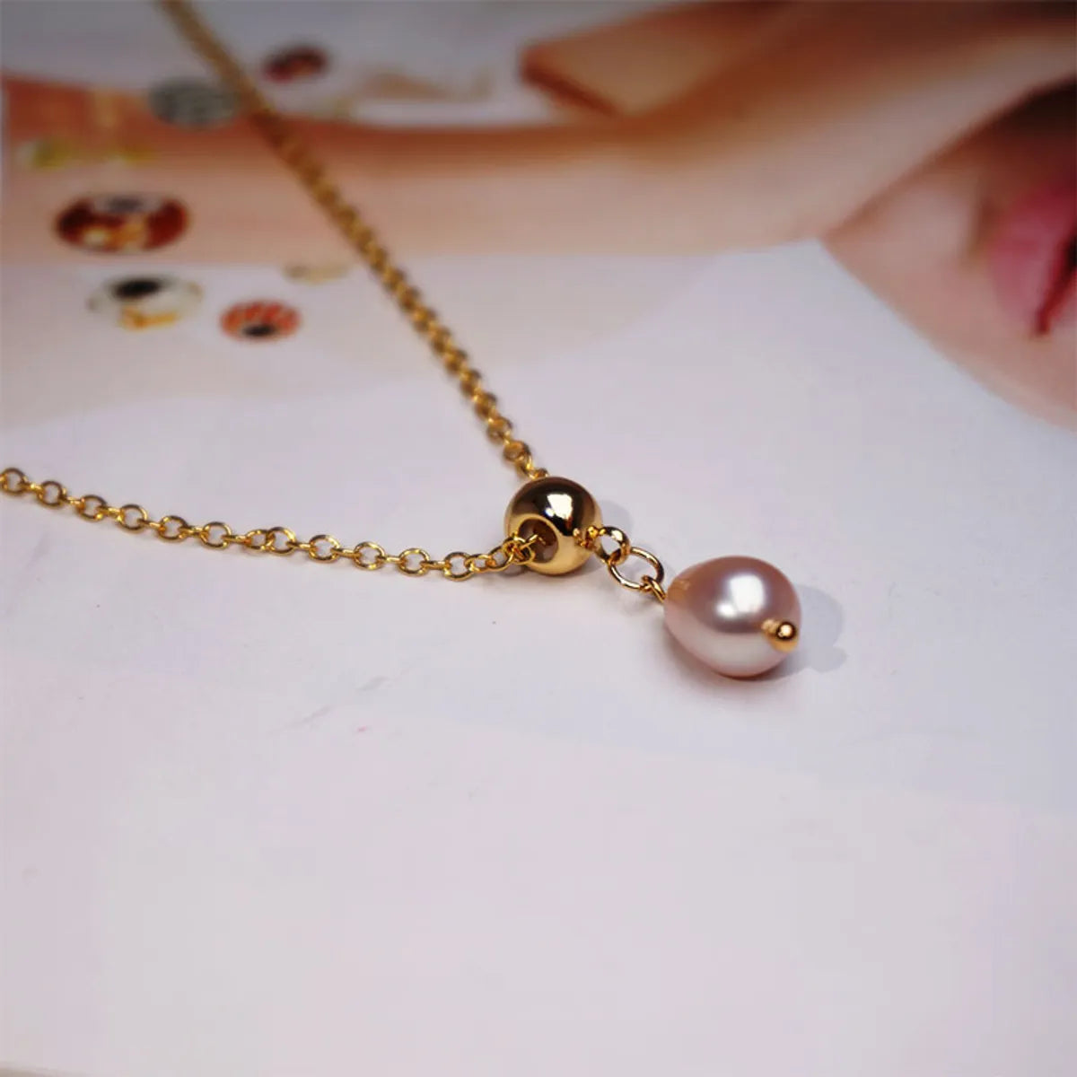 Simple Style Water Droplets Pearl Copper Gold Plated Pendant Necklace In Bulk