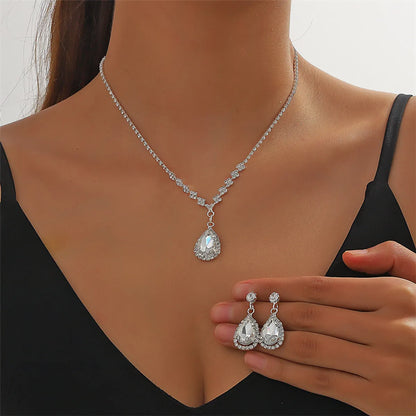 Simple Style Water Droplets Rhinestone Wholesale Jewelry Set