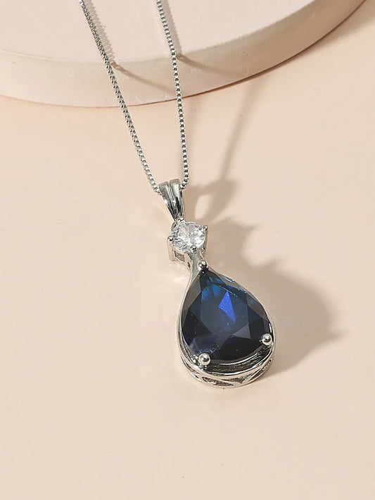 Simple Style Water Droplets Stainless Steel Inlay Glass Pendant Necklace