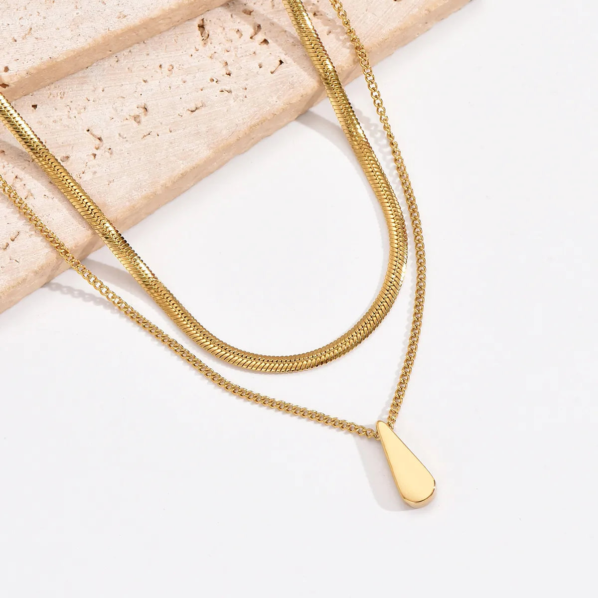 Simple Style Water Droplets Stainless Steel Plating 14k Gold Plated Layered Necklaces