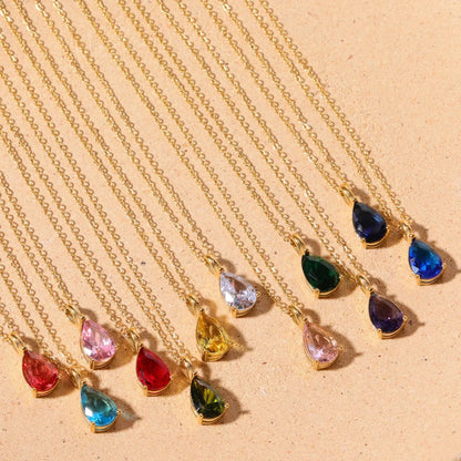 Simple Style Water Droplets Stainless Steel Plating Inlay Birthstone 14k Gold Plated Pendant Necklace