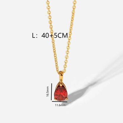 Simple Style Water Droplets Stainless Steel Plating Inlay Birthstone 14k Gold Plated Pendant Necklace