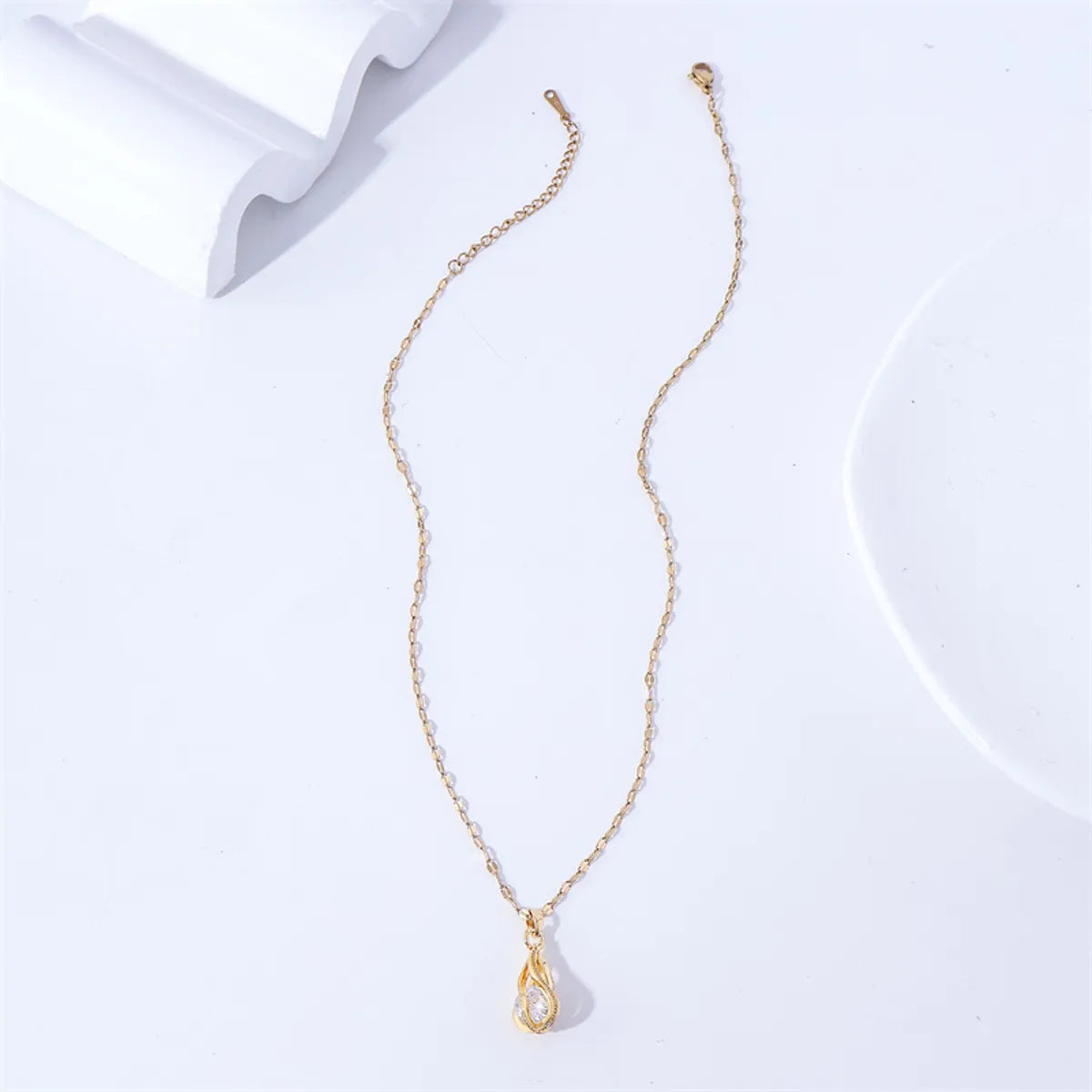 Simple Style Water Droplets Stainless Steel Titanium Steel Plating Inlay Zircon 18k Gold Plated Pendant Necklace