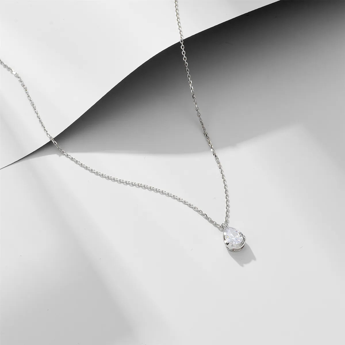 Simple Style Water Droplets Sterling Silver Plating Inlay Zircon 14k Gold Plated Rhodium Plated Pendant Necklace