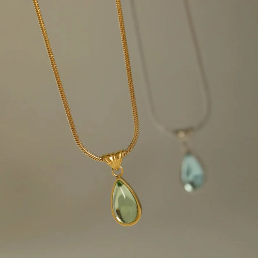 304 Stainless Steel 18K Gold Plated Simple Style Plating Water Droplets Stone Necklace