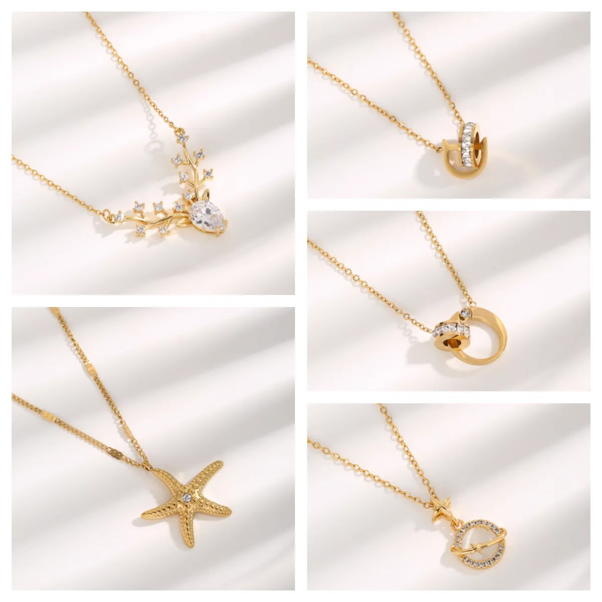 Simple Style Water Droplets Titanium Steel Plating Inlay Zircon Gold Plated Pendant Necklace