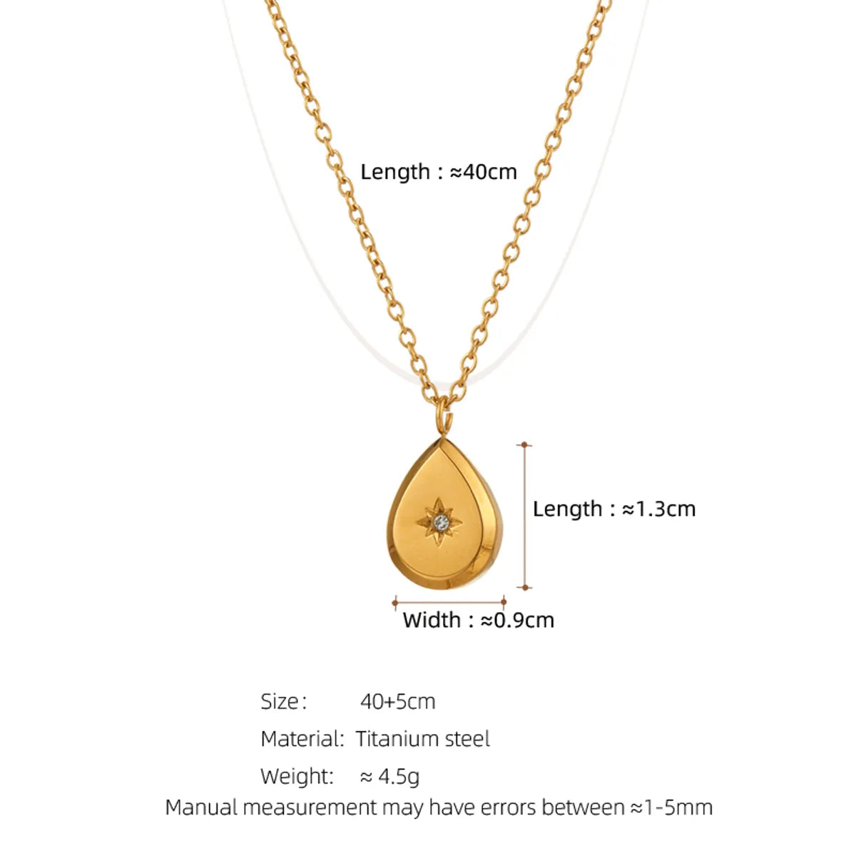 Simple Style Water Droplets Titanium Steel Rhinestones 18k Gold Plated Pendant Necklace