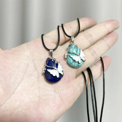 Simple Style Water Droplets Turquoise Leather Rope Wholesale Pendant Necklace