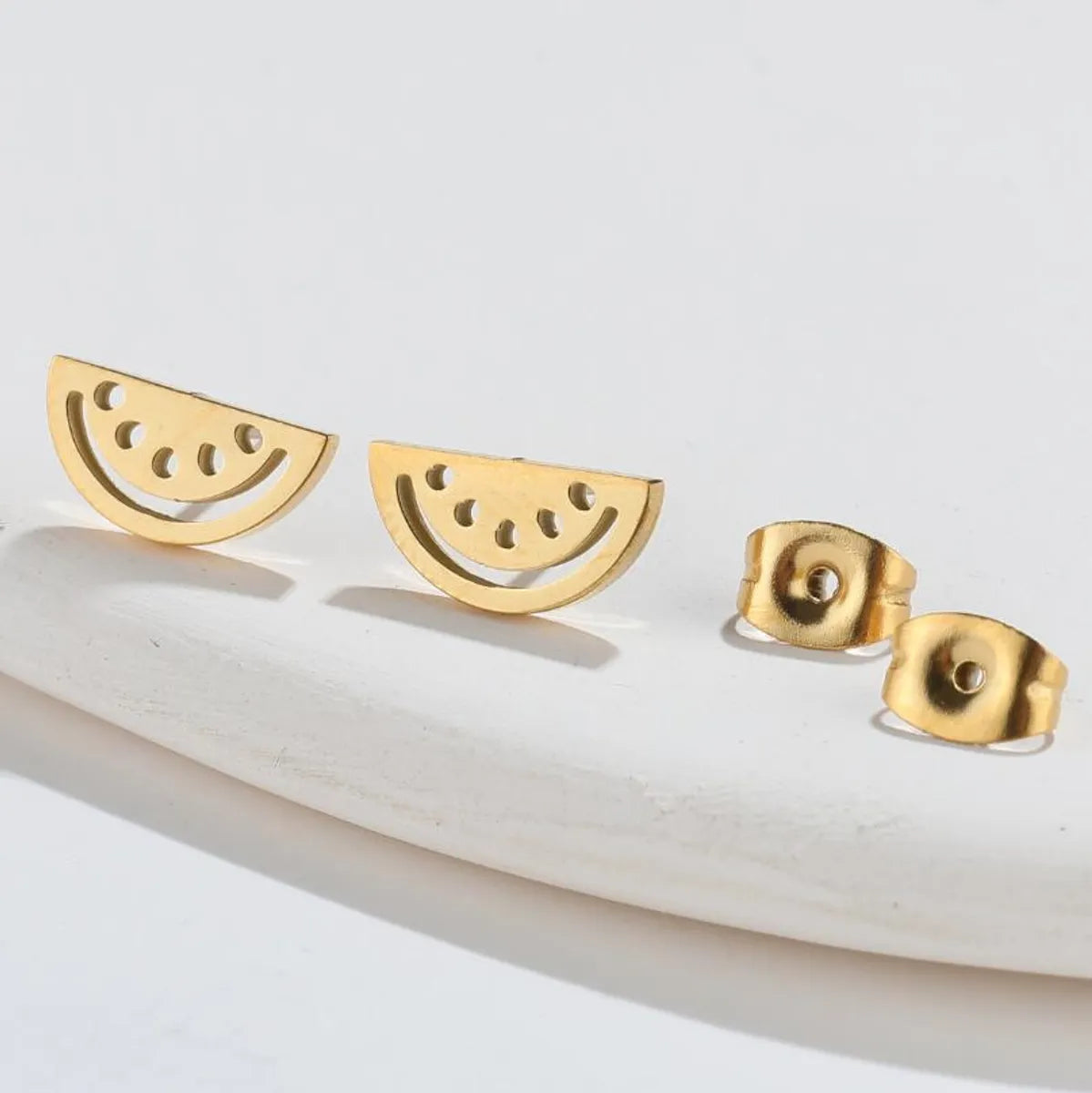 Simple Style Watermelon Plating 304 Stainless Steel No Inlaid 18K Gold Plated Ear Studs