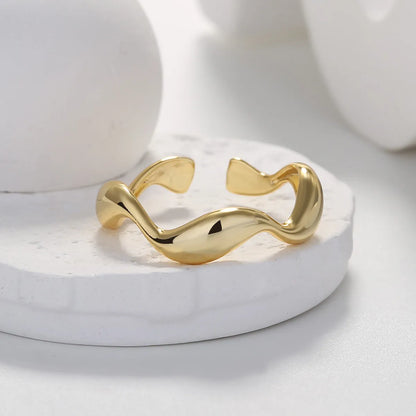 Simple Style Waves Lines Brass Gold Plated Open Ring In Bulk