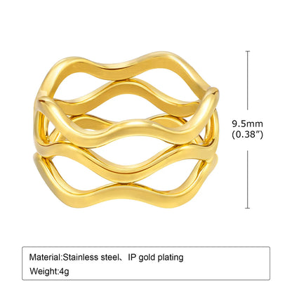 304 Stainless Steel 18K Gold Plated Simple Style Plating Waves Rings