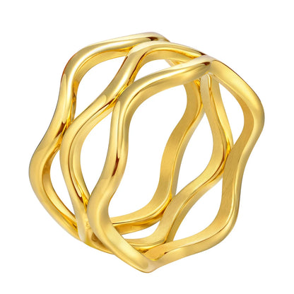 304 Stainless Steel 18K Gold Plated Simple Style Plating Waves Rings