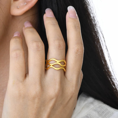 304 Stainless Steel 18K Gold Plated Simple Style Plating Waves Rings