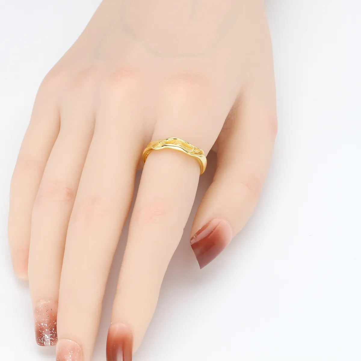 Simple Style Waves Sterling Silver Irregular Plating Gold Plated Rings