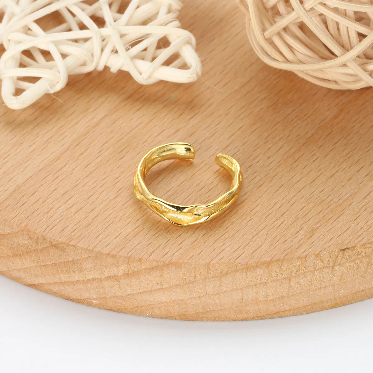 Simple Style Waves Sterling Silver Irregular Plating Gold Plated Rings