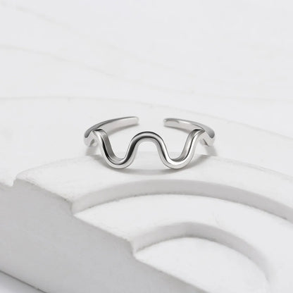 Simple Style Waves Sterling Silver Plating 14k Gold Plated White Gold Plated Open Rings