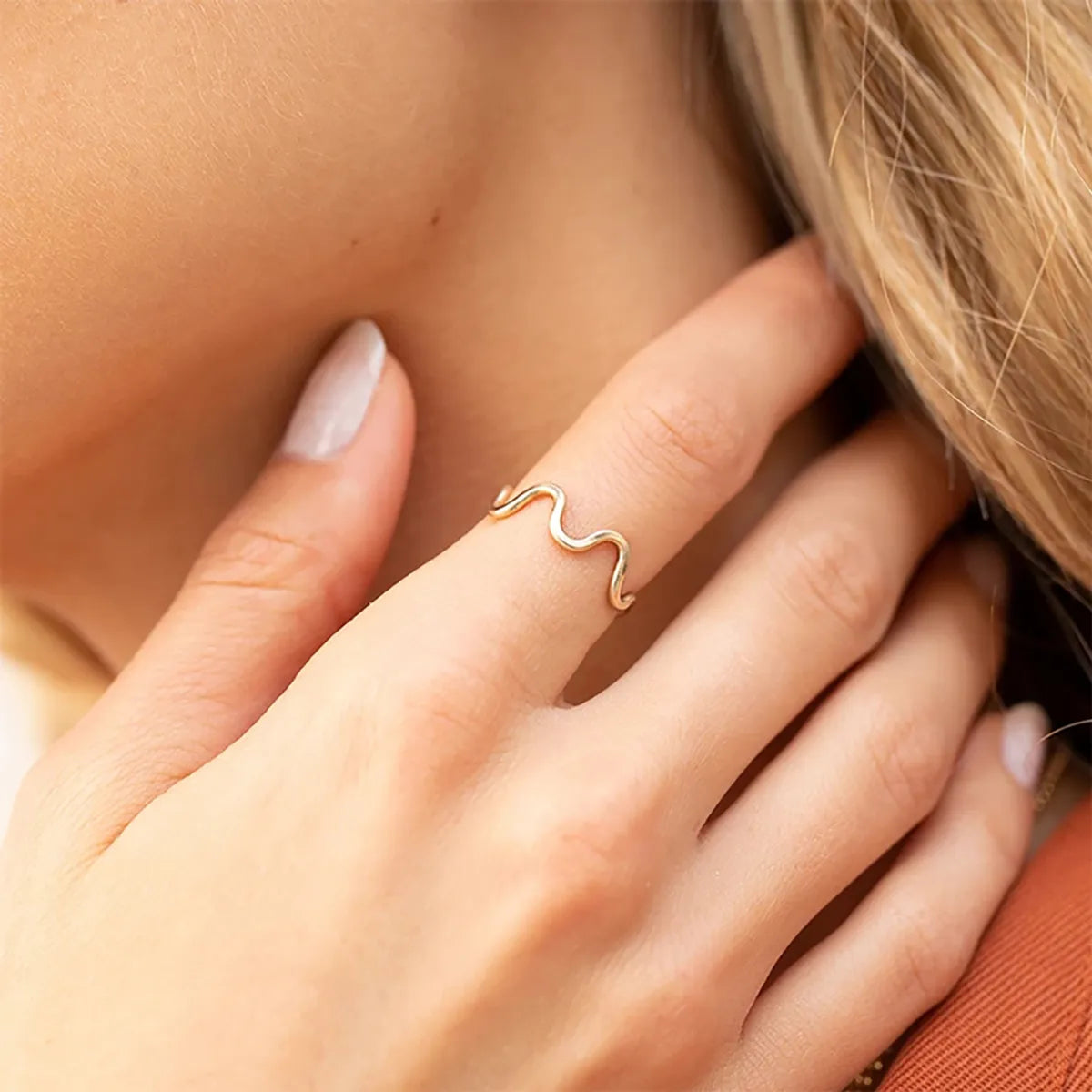 Simple Style Waves Sterling Silver Plating 14k Gold Plated White Gold Plated Open Rings