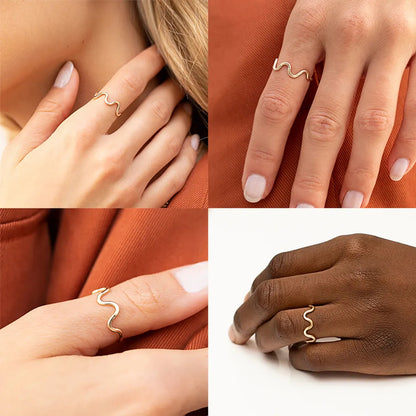 Simple Style Waves Sterling Silver Plating 14k Gold Plated White Gold Plated Open Rings