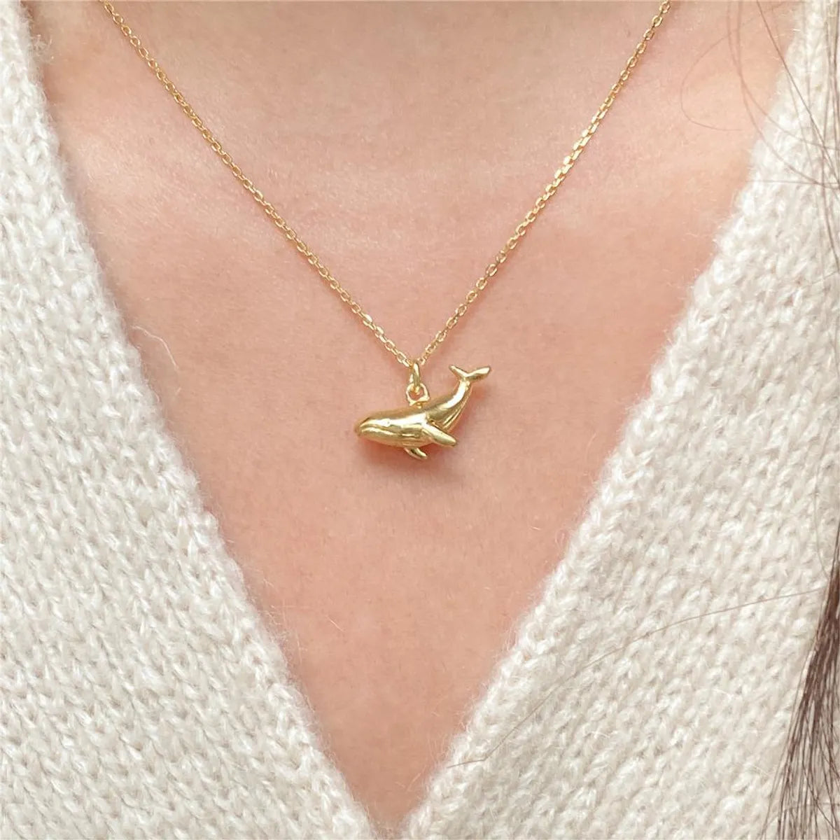 Simple Style Whale Sterling Silver Pendant Necklace