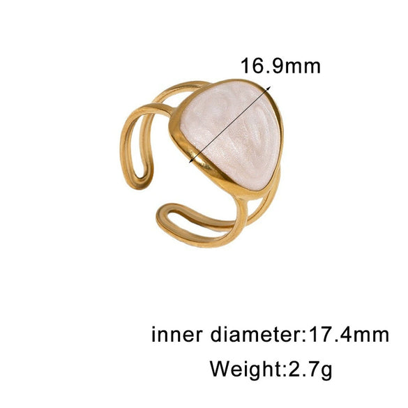 Simple Stylish Open Ring For Women With Geometric Enamel Design Gold Electroplated Stainless Steel Fashion Jewelry