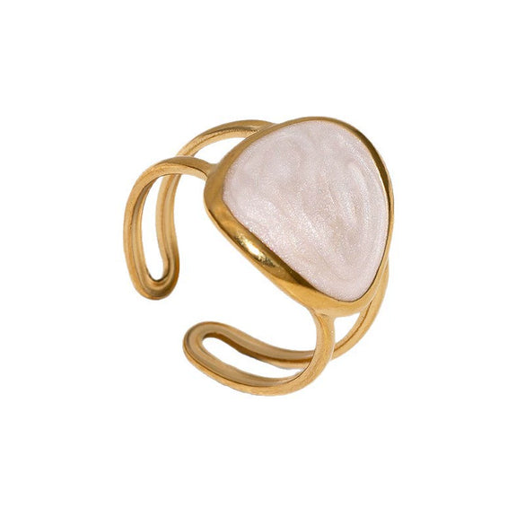 Simple Stylish Open Ring For Women With Geometric Enamel Design Gold Electroplated Stainless Steel Fashion Jewelry